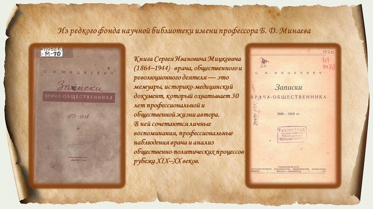 Мицкевич, С. И. Записки врача общественника (1888–1918) / С. И. Мицкевич. — Москва-Ленинград : Медгиз, 1941. — 197 с.